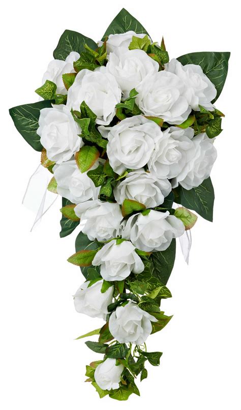 White Silk Rose Cascade Silk Bridal Wedding Bouquet