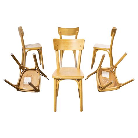 1950s French Baumann Blonde Beech Bentwood Dining Chairs Set Of