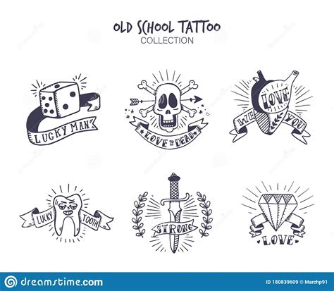 Conjunto De Diseño De Tatuajes De La Vieja Escuela Ilustración Del