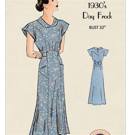 1930s Stylish Summer Dress Pdf Sewing Pattern Bust 36 Etsy Uk