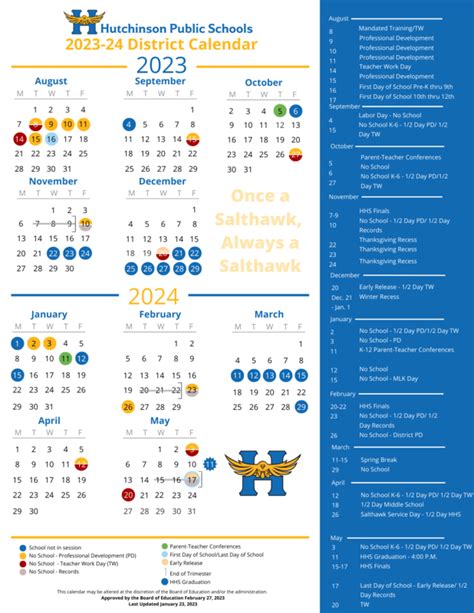2023 2024 Academic Calendar Hutchinson Public Schools