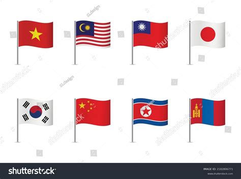 East Asia Flags Set Vietnam Malaysia Stock Vector Royalty Free