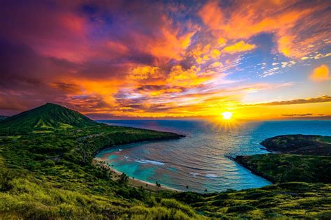 Firesky Hanauma Bay Oahu Beautiful Landscapes Beautiful Sunset
