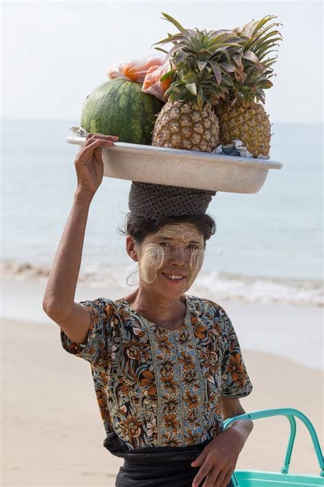 Burmese Woman Selling Fresh Fruits At The Shoreline To Tourists In