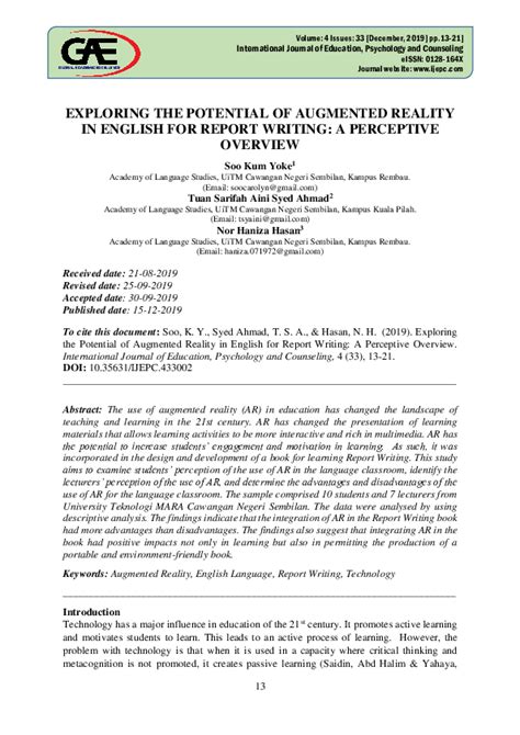 Pdf Exploring The Potential Of Augmented Reality In English For