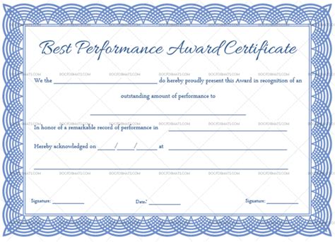 Best Performance Certificate Blue 923 Doc Formats Certificate