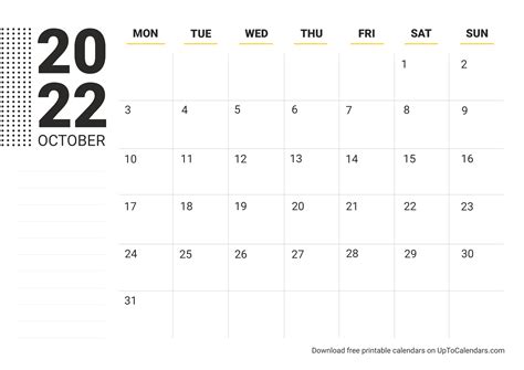 Printable October 2022 Calendar Blank Templates Free Download In Pdf