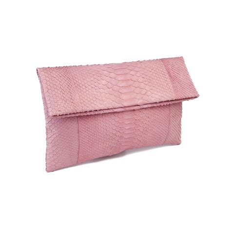 Pink Snakeskin Clutch Foldover Clutch Bag Leather Clutch Etsy