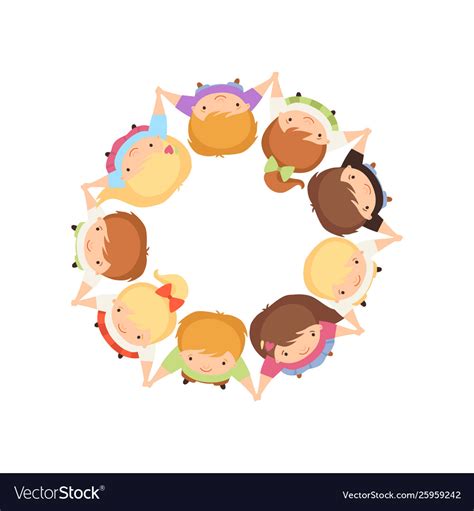 Kids Standing In Circle Holding Hands Cute Vector Image