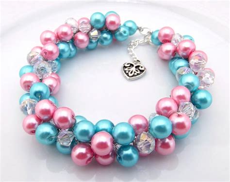 Pearl Cluster Bracelet Pink Turquoise Pearl Bracelet Chunky Bracelet