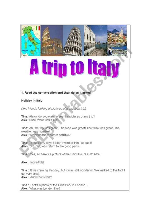 A Trip To Italy Esl Worksheet By Deekey