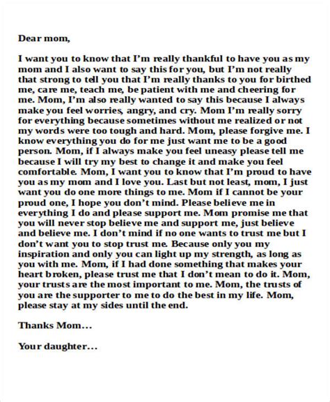 Free 6 Sample Mom Thank You Letter Templates In Pdf Ms Word