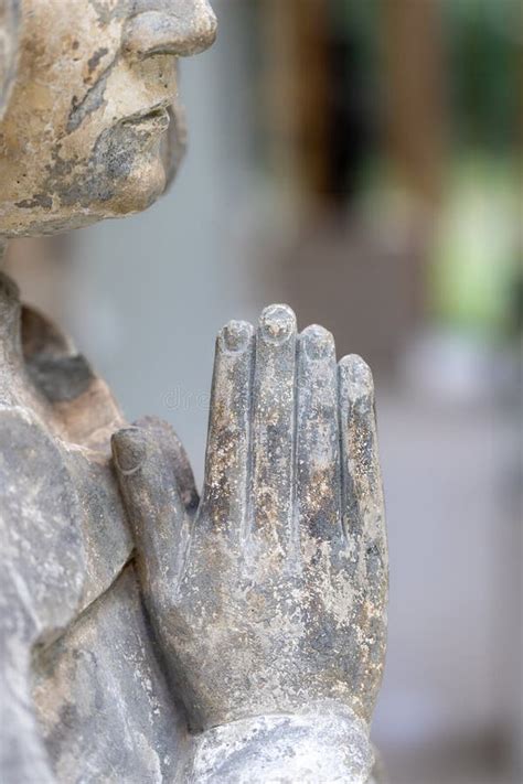 Hands In Prayer Selective Focus On Praying Hands Of Memorial Statue