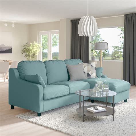 Vinliden Sofa With Chaise Hakebo Light Turquoise Ikea