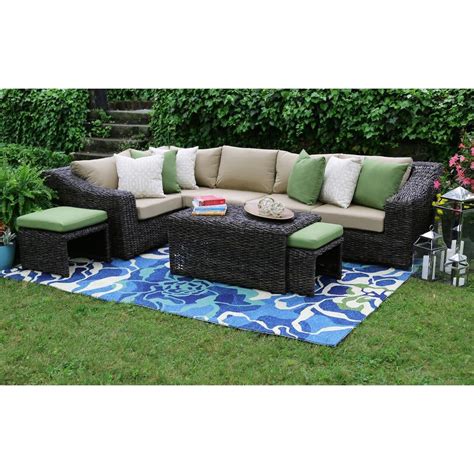 Ae Outdoor Williams 8 Piece All Weather Wicker Patio Sectional Set With Beige Cushions Sec200110