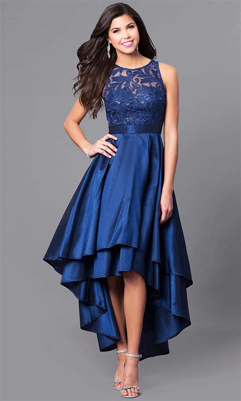 Embroidered Illusion High Low Prom Dress Promgirl