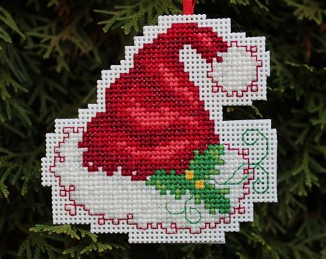cross stitch christmas ornament santa hat