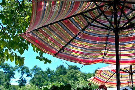 Two Colorful Patio Umbrellas Stock Image Image Of View Rainproof