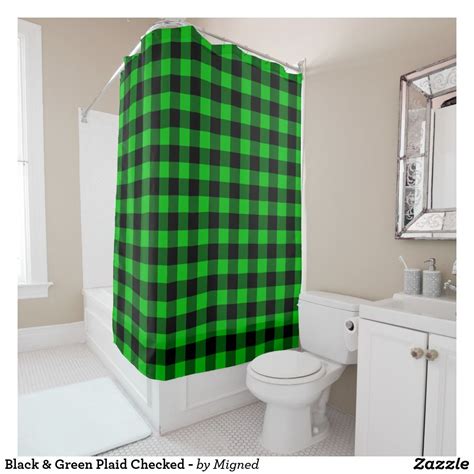 Black And Green Plaid Checked Shower Curtain Curtains