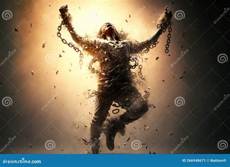 Person Breaking Free from Chains (AI Generated) Stock Illustration