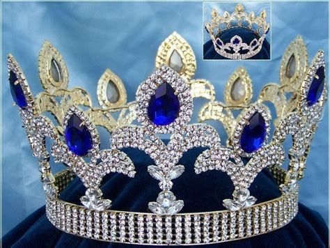 The Millenium Rhinestone Unisex Full Gold Blue Sapphire 👑 Crown