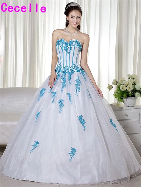 Colorful Non Traditional Women Blue And White Wedding Dresses Two Tones