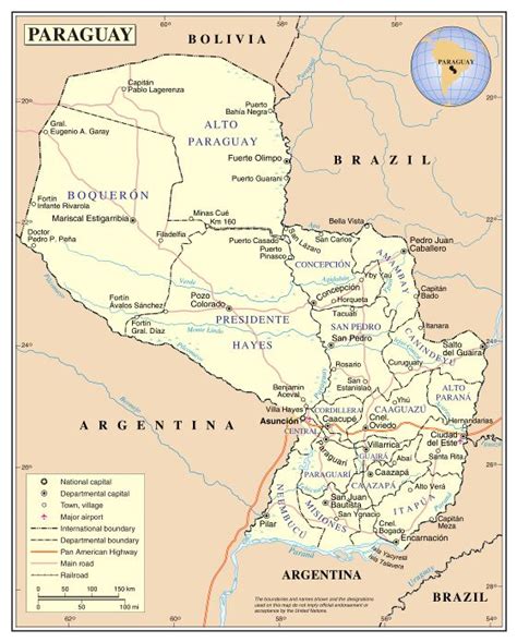 Grande Detallado Mapa Político Y Administrativo De Paraguay Con