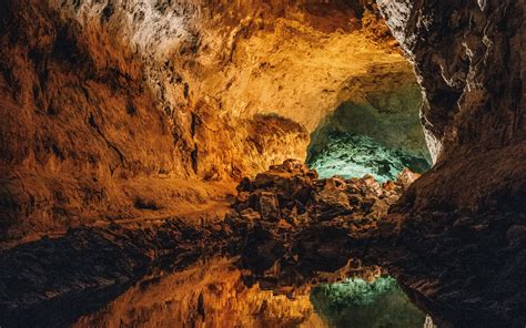 Download Wallpaper 3840x2400 Cave Water Reflection Stone Inside Volcanic Cueva De Los