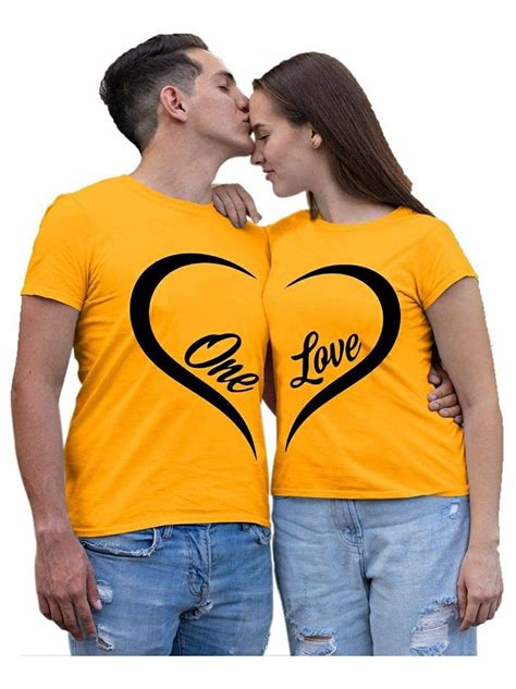 Couple Mens And Womens Cotton Printed T Shirts One Love Heart In 2020