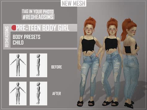 I wanted to make something fun and whimsical, and decided to give this old thing a much needed update! PRE-TEEN BODY PRESETS - REDHEADSIMS - CC