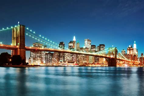 Usa River Bridge Skyscraper New York City Night Fairy Lights