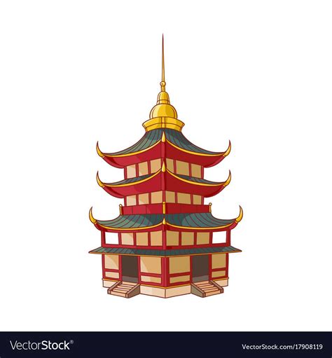 Traditional Japanese Chinese Asian Pagoda Building Flat Style Vector