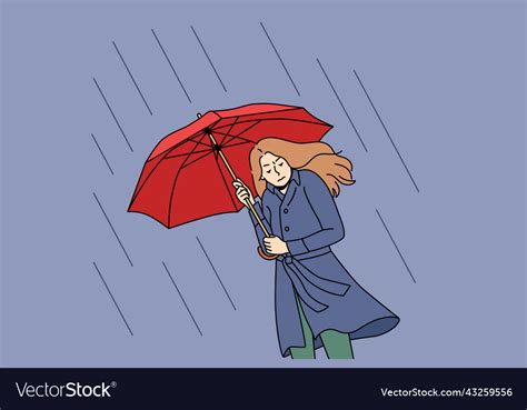 Unhappy Woman Going With Umbrella In Rain Vector Image