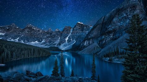 Canada Nature Lake Mountain Trees Forest Stars