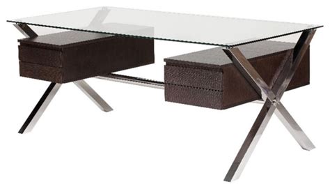 Pangea Home Beverly Large Modern Tempered Glass And Wood Veneer Desk In