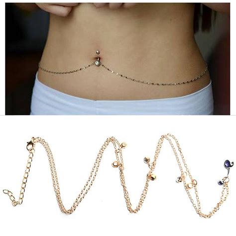 Xiufen Crystal Body Piercing Chain Belly Chains Navel Jewelry Dangle Waist Chain For Beach
