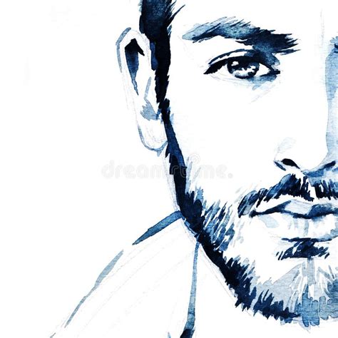 Young Beautiful Man Watercolor Fashion Illustration Stock Image