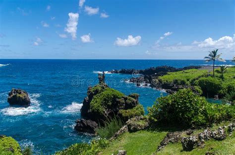 Beautiful View Of Pacific Ocean Across Road To Hana In Maui Hawaii Usa