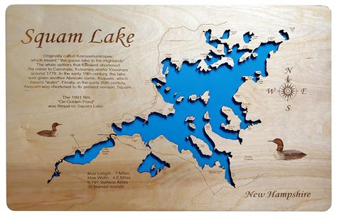 Squam Lake New Hampshire Standout Wood Map Wall Hanging