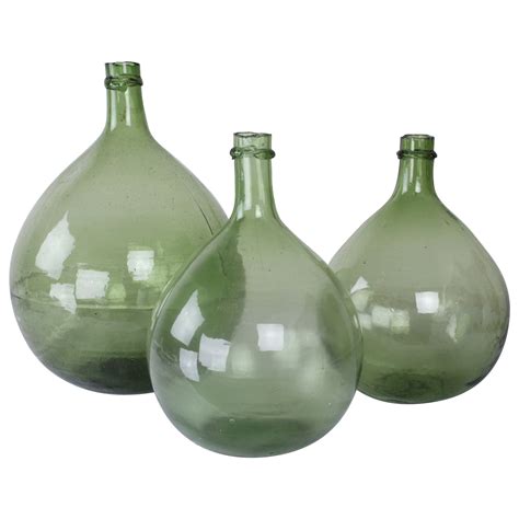 Set Of Four Vintage Green Glass Bottles Demijohns Lady Jeanne Or