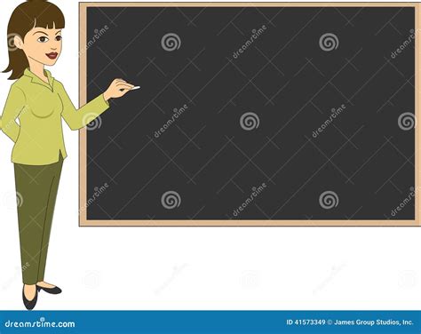 Female Teacher Standing With Pointer Next To Blackboard In Classroom Cartoon Vector