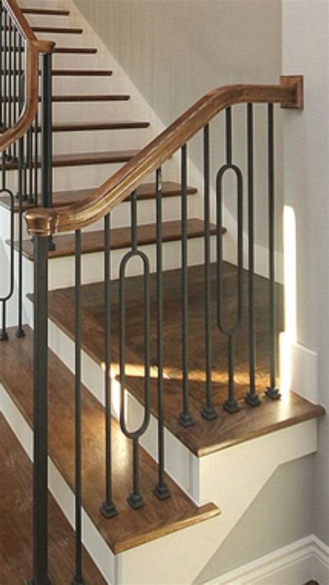 Transitional Stairs Wood Handrail Iron Balusters Stairs
