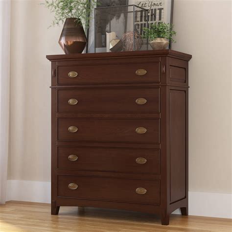 Bardugo Solid Mahogany Wood Large Tall Bedroom Dresser With 5 Drawers