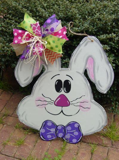 Easter Bunny Rabbit Door Hanger Easter Wood Crafts Easter Door Decor