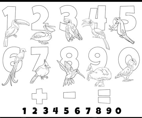 Black And White Cartoon Illustration Of Educational Numbers Set From