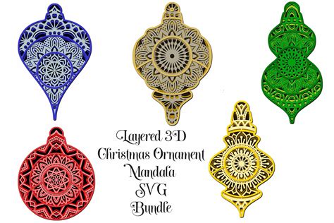 Christmas Ornament Mandala Bundle Layered SVG, PNG (911645) | Paper