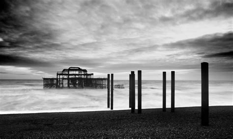 The West Pier In Brighton Uk Long Exposure Black And White