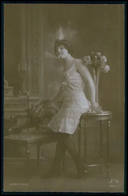 bb french risque lingerie near nude woman smoking original 1910s photo postcard 14 00 picclick