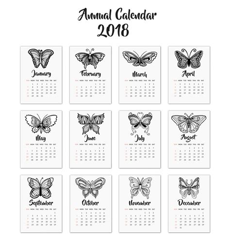 Kalender 2018 Mit Schmetterlingen Kostenlose Vektor