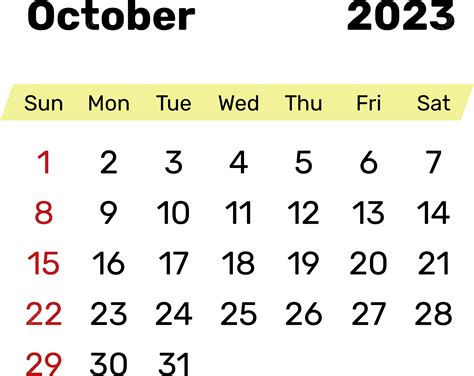 2023 أكتوبر تقويم بسيط تقويم 2023 اكتوبر Png والمتجهات للتحميل مجانا